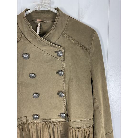 Free People Women's Olive Peplum Military Style Jacket Size XS‎ - Picture 4 of 9
